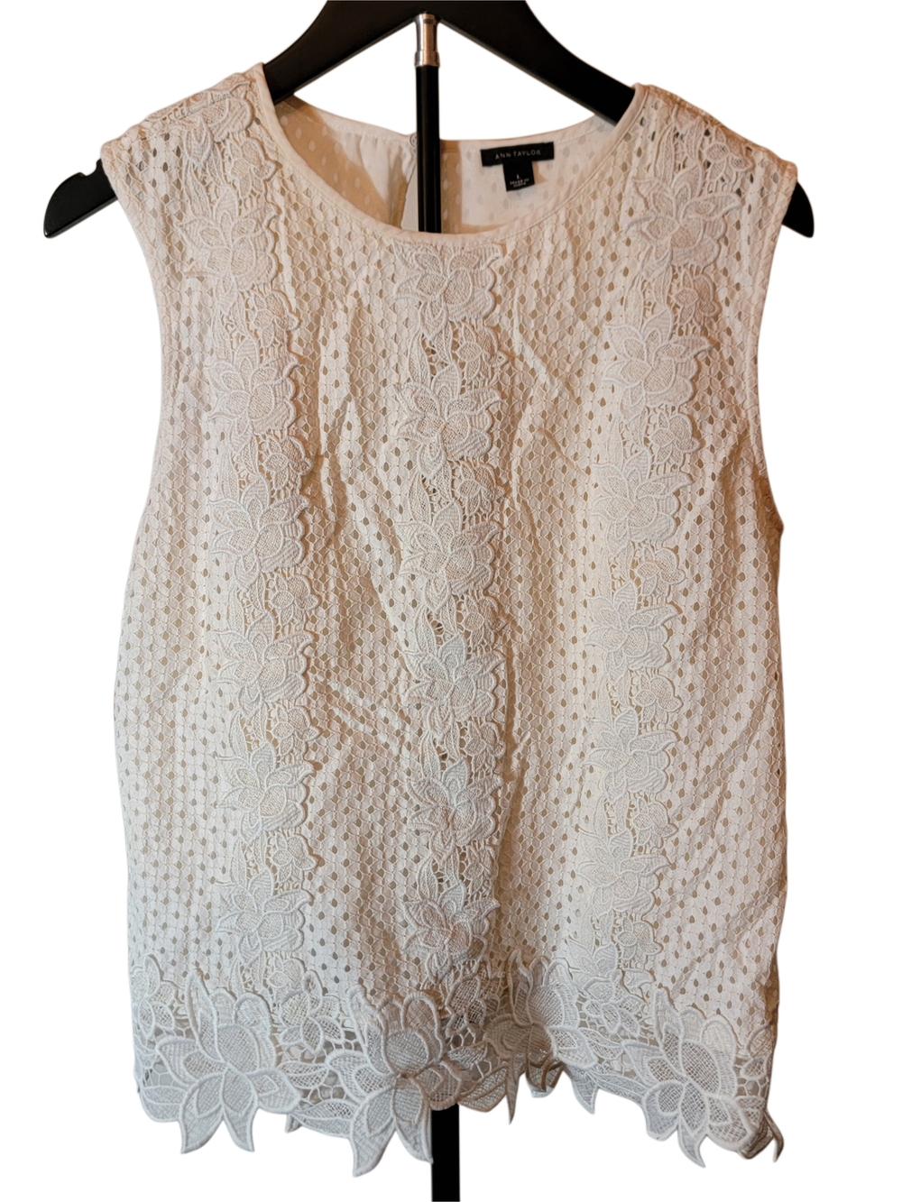 Ann Taylor Women's Cream Lace Sleeveless Top - Like New - Size Large